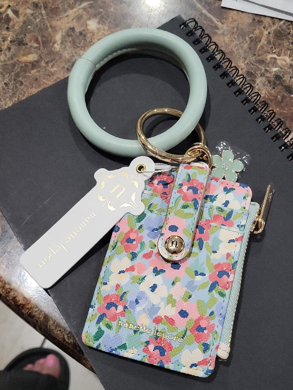 Nanette Lepore Mint Floral Card & Key Ring Wristlet